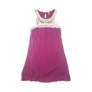 Red Camel  Sz S Purple Pink Crochet Neckline Lined Flowy Dress